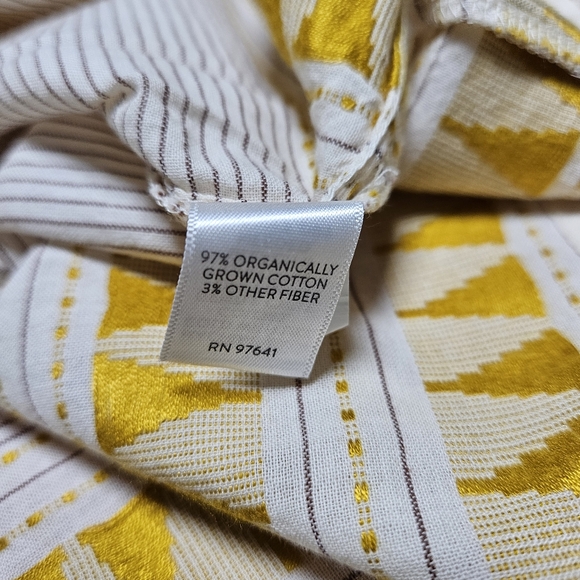 J.JILL Organic Cotton Yellow Peasant Striped Aztec Bell Sleeve Pullover Top MP - Picture 5 of 8